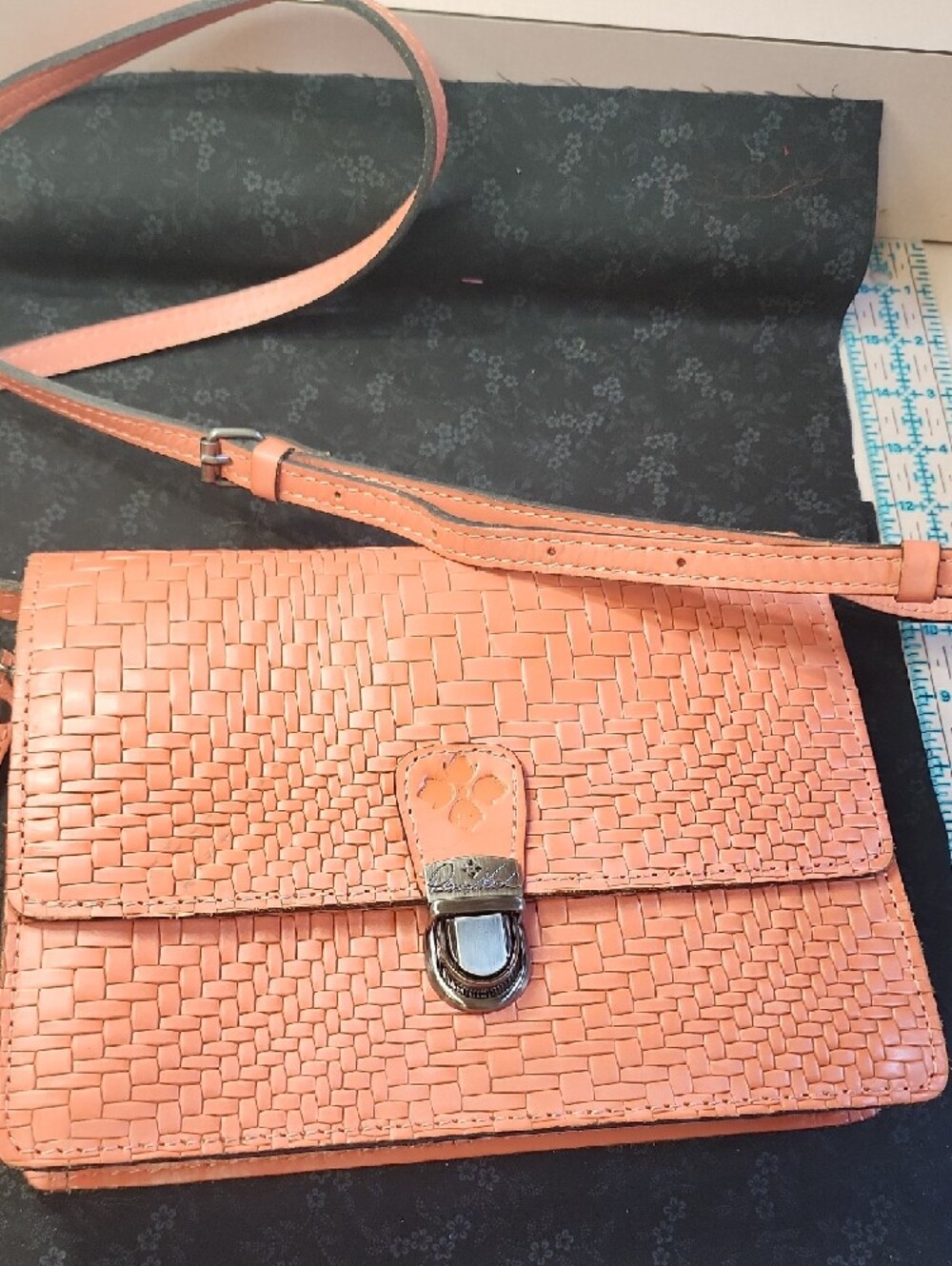 Patricia Nash Orange Woven Leather Crossbody Bag